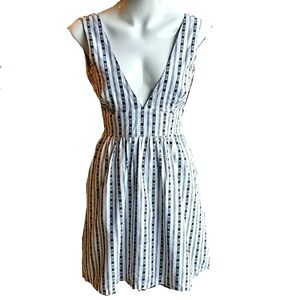 Split White Black Cotton Deep Vneck Plunge Front And Back Dress Size Small